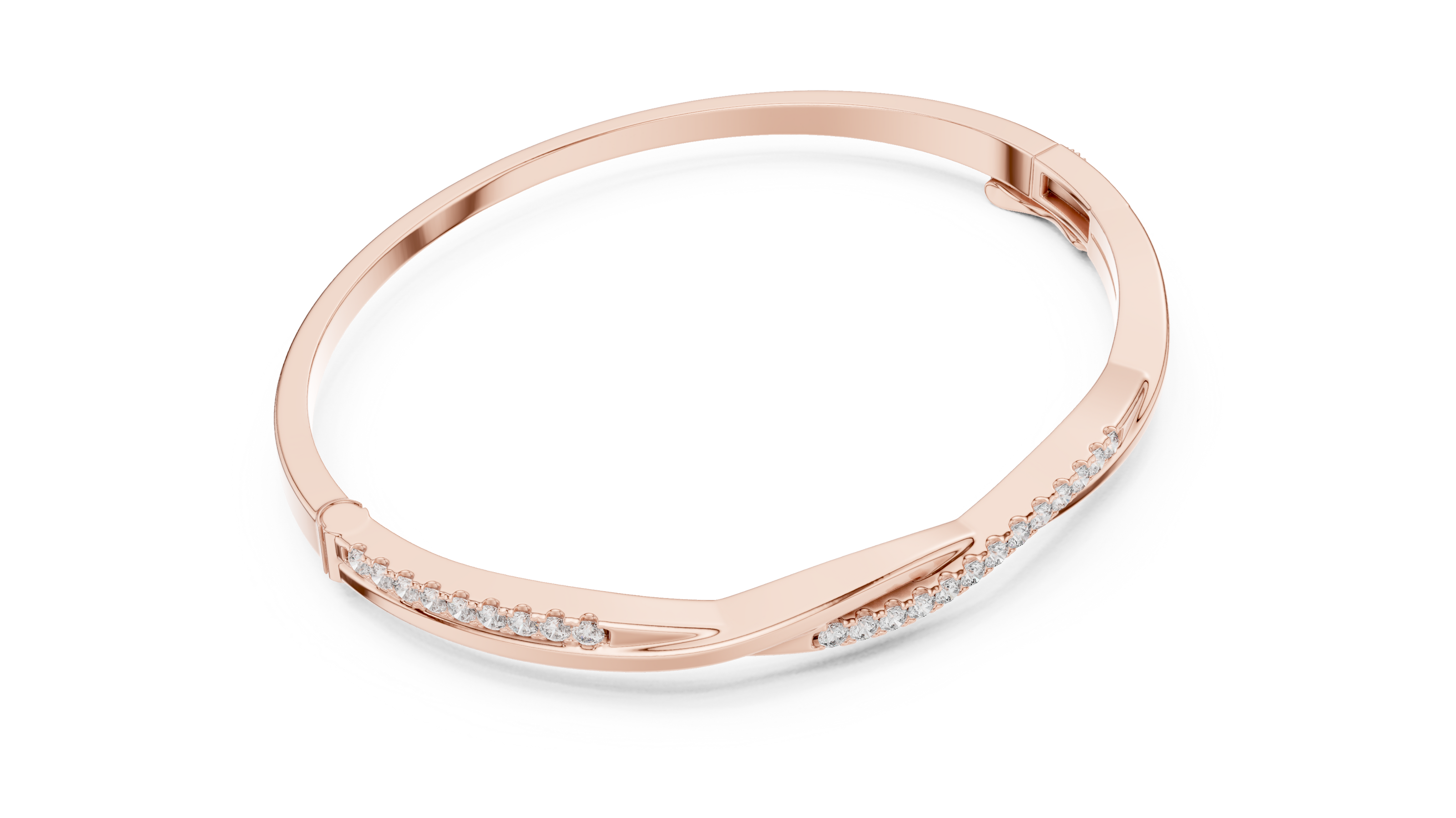 Twisted lab grown diamond bangle bracelet in yellow gold white gold and rose gold with modern crossover diamond design