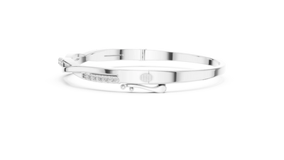 Twisted lab grown diamond bangle bracelet in yellow gold white gold and rose gold with modern crossover diamond design