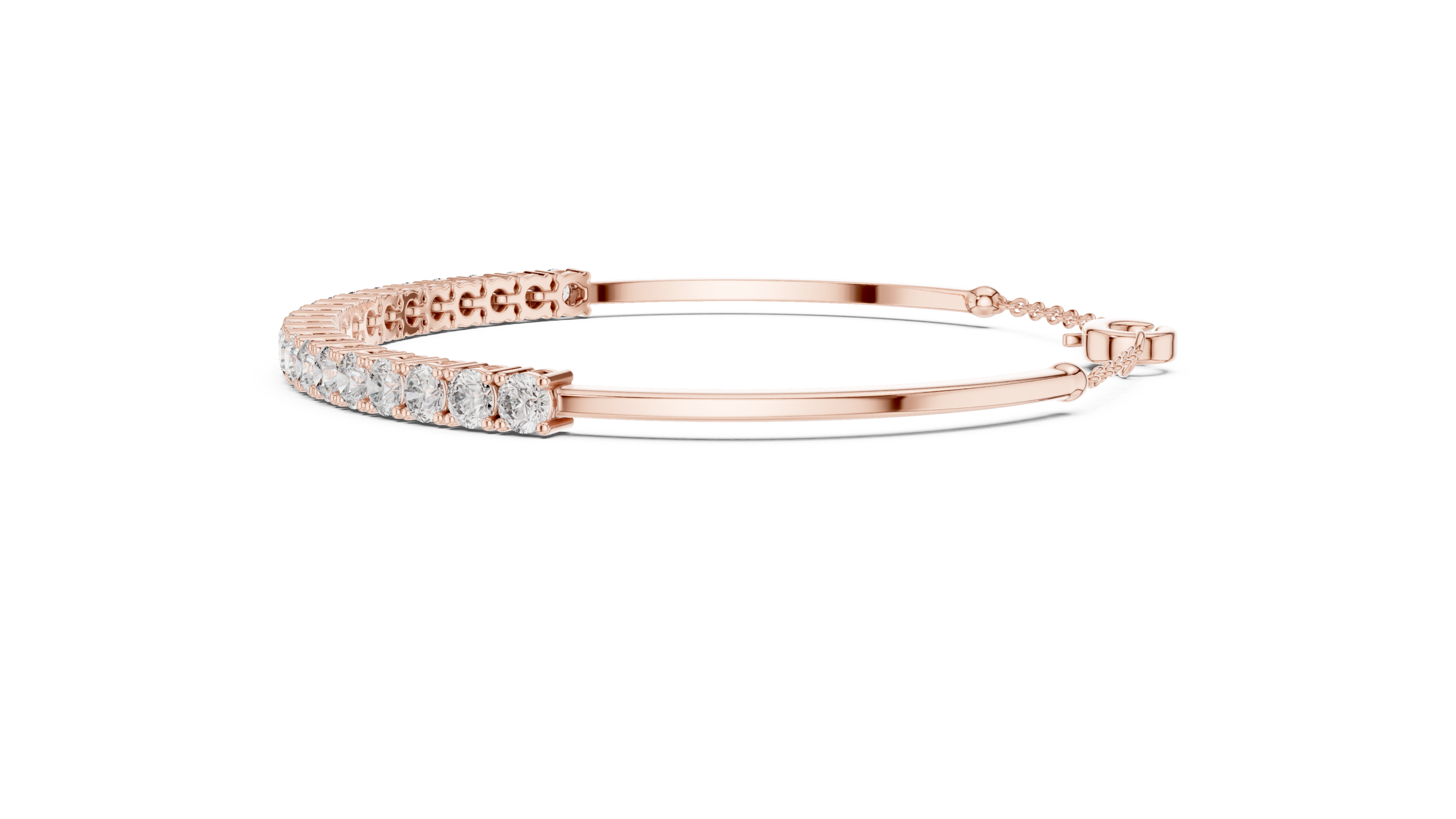 Open cuff lab grown diamond bangle bracelet in yellow gold white gold and rose gold with sleek modern diamond design