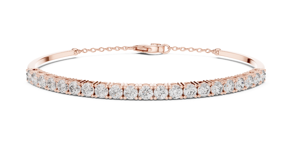 Open cuff lab grown diamond bangle bracelet in yellow gold white gold and rose gold with sleek modern diamond design
