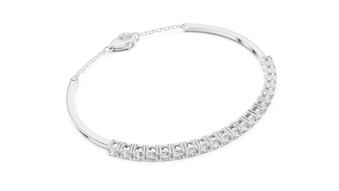 Open cuff lab grown diamond bangle bracelet in yellow gold white gold and rose gold with sleek modern diamond design