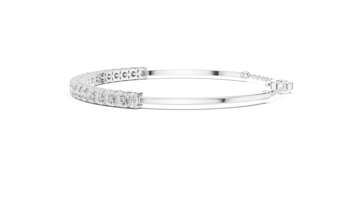 Open cuff lab grown diamond bangle bracelet in yellow gold white gold and rose gold with sleek modern diamond design