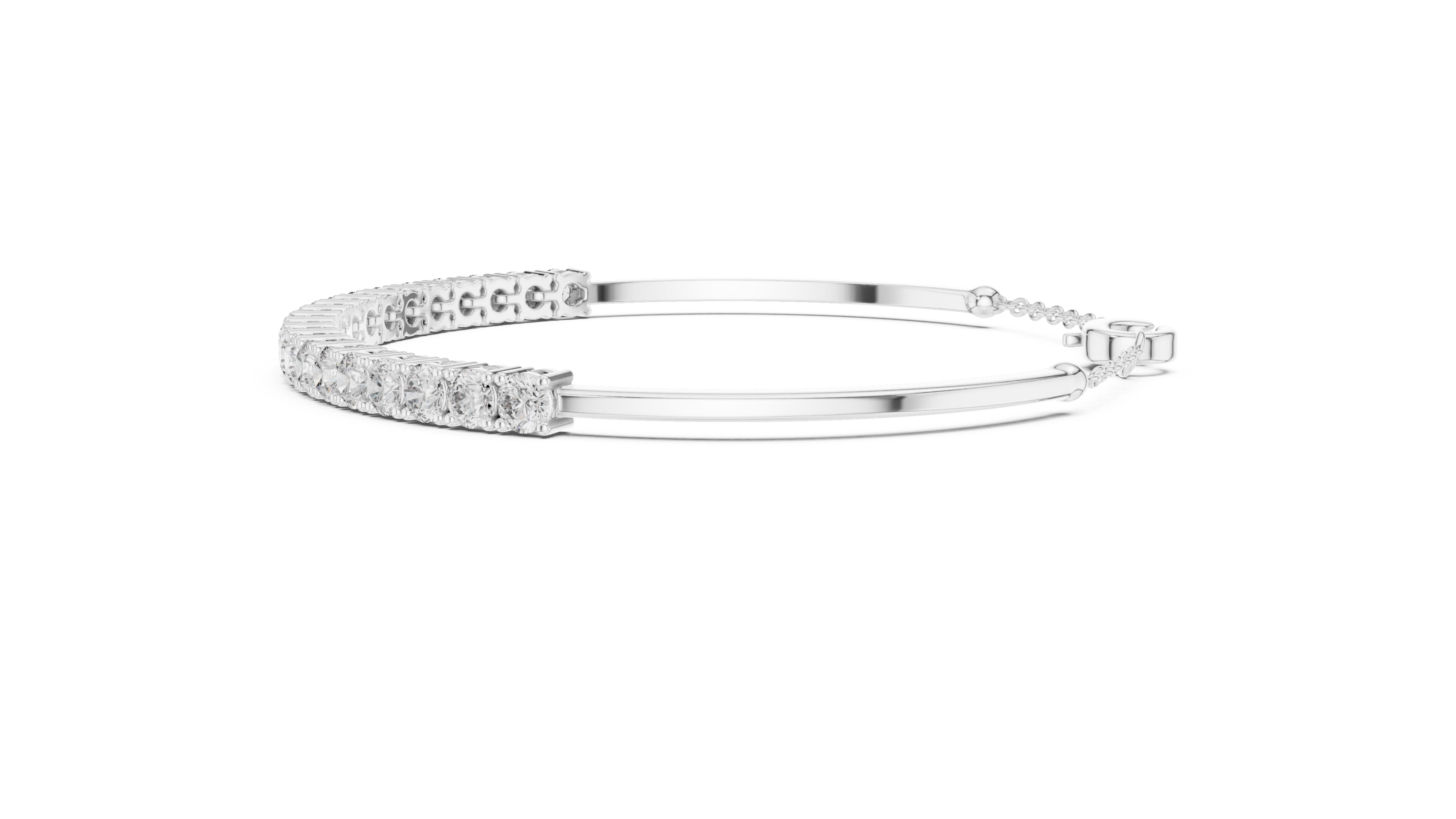 Open cuff lab grown diamond bangle bracelet in yellow gold white gold and rose gold with sleek modern diamond design