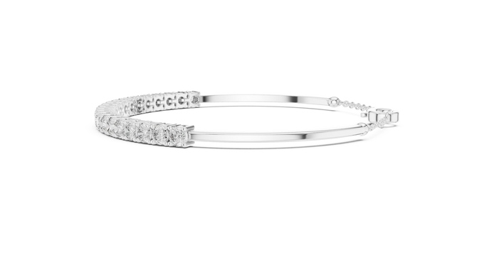 Open cuff lab grown diamond bangle bracelet in yellow gold white gold and rose gold with sleek modern diamond design