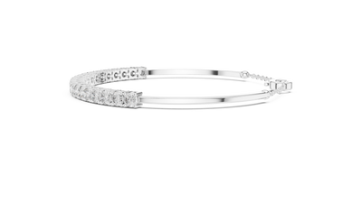 Open cuff lab grown diamond bangle bracelet in yellow gold white gold and rose gold with sleek modern diamond design