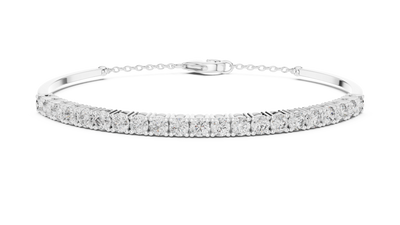 Open cuff lab grown diamond bangle bracelet in yellow gold white gold and rose gold with sleek modern diamond design