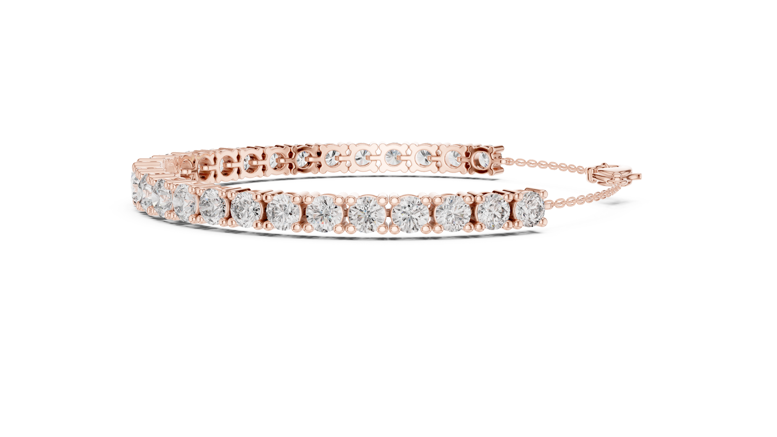 Graduated lab grown diamond tennis bracelet in yellow gold white gold and rose gold with round brilliant diamond design