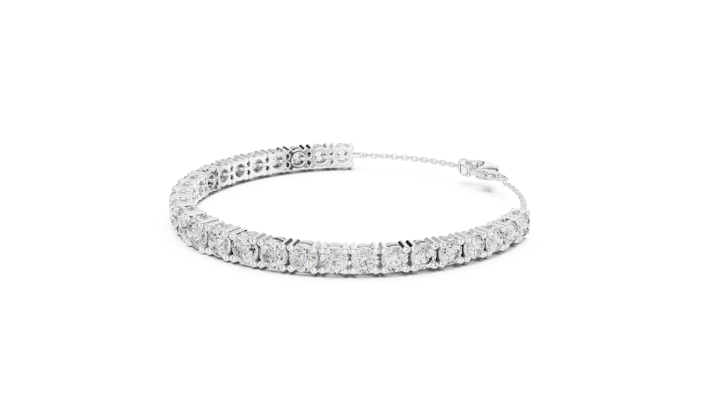 Graduated lab grown diamond tennis bracelet in yellow gold white gold and rose gold with round brilliant diamond design