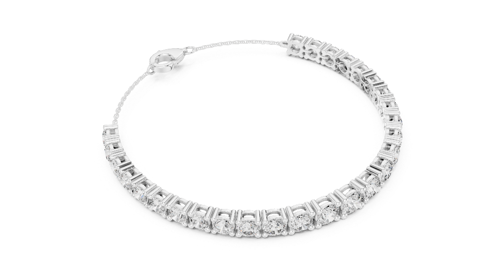 Graduated lab grown diamond tennis bracelet in yellow gold white gold and rose gold with round brilliant diamond design