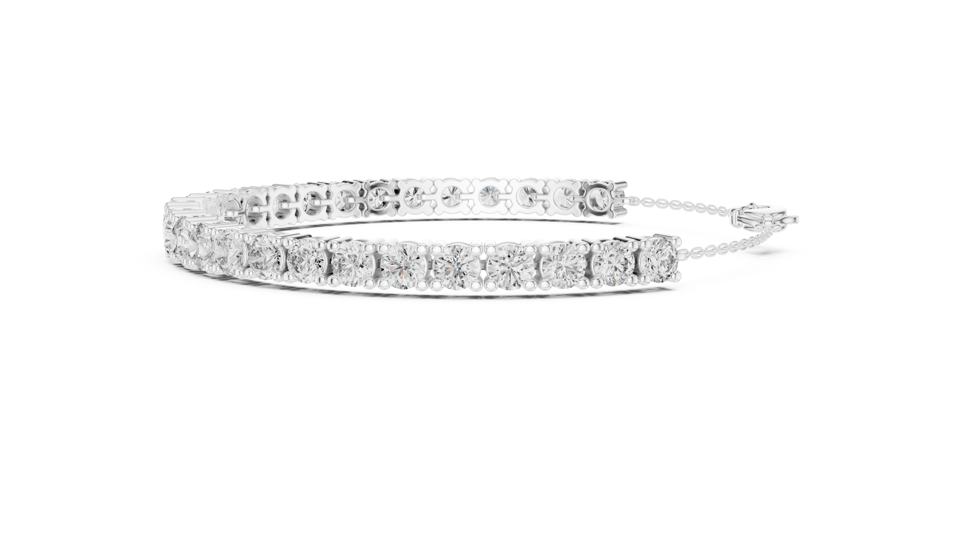 Graduated lab grown diamond tennis bracelet in yellow gold white gold and rose gold with round brilliant diamond design