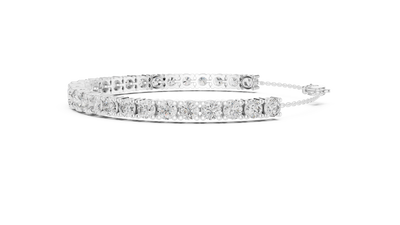Graduated lab grown diamond tennis bracelet in yellow gold white gold and rose gold with round brilliant diamond design