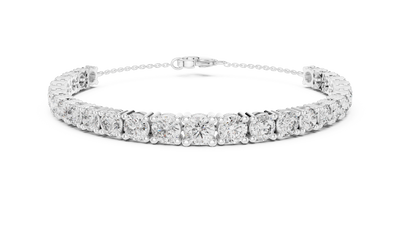 Graduated lab grown diamond tennis bracelet in yellow gold white gold and rose gold with round brilliant diamond design