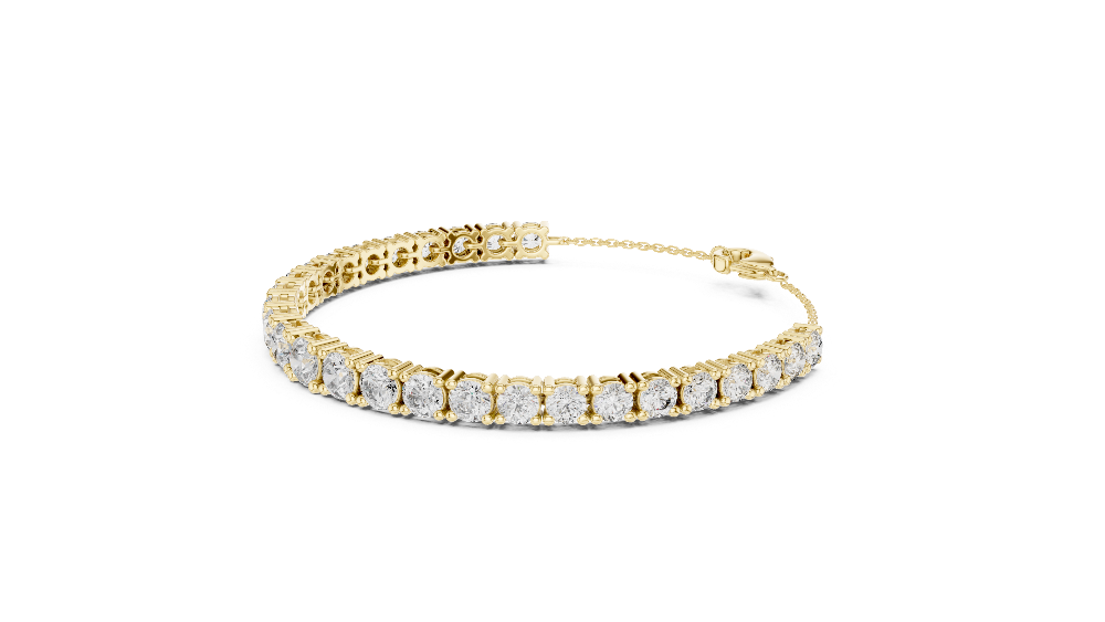 Graduated lab grown diamond tennis bracelet in yellow gold white gold and rose gold with round brilliant diamond design