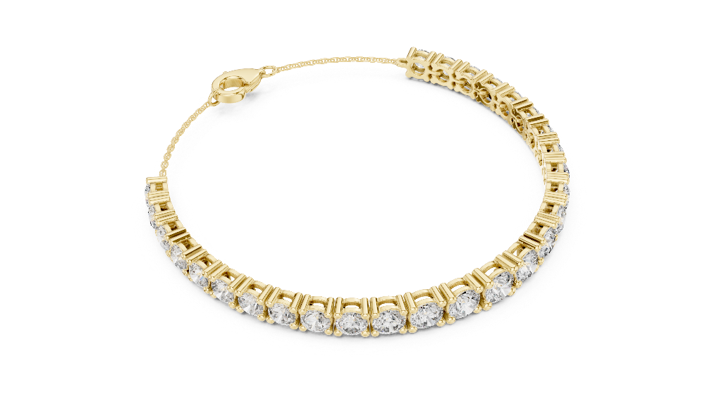 Graduated lab grown diamond tennis bracelet in yellow gold white gold and rose gold with round brilliant diamond design