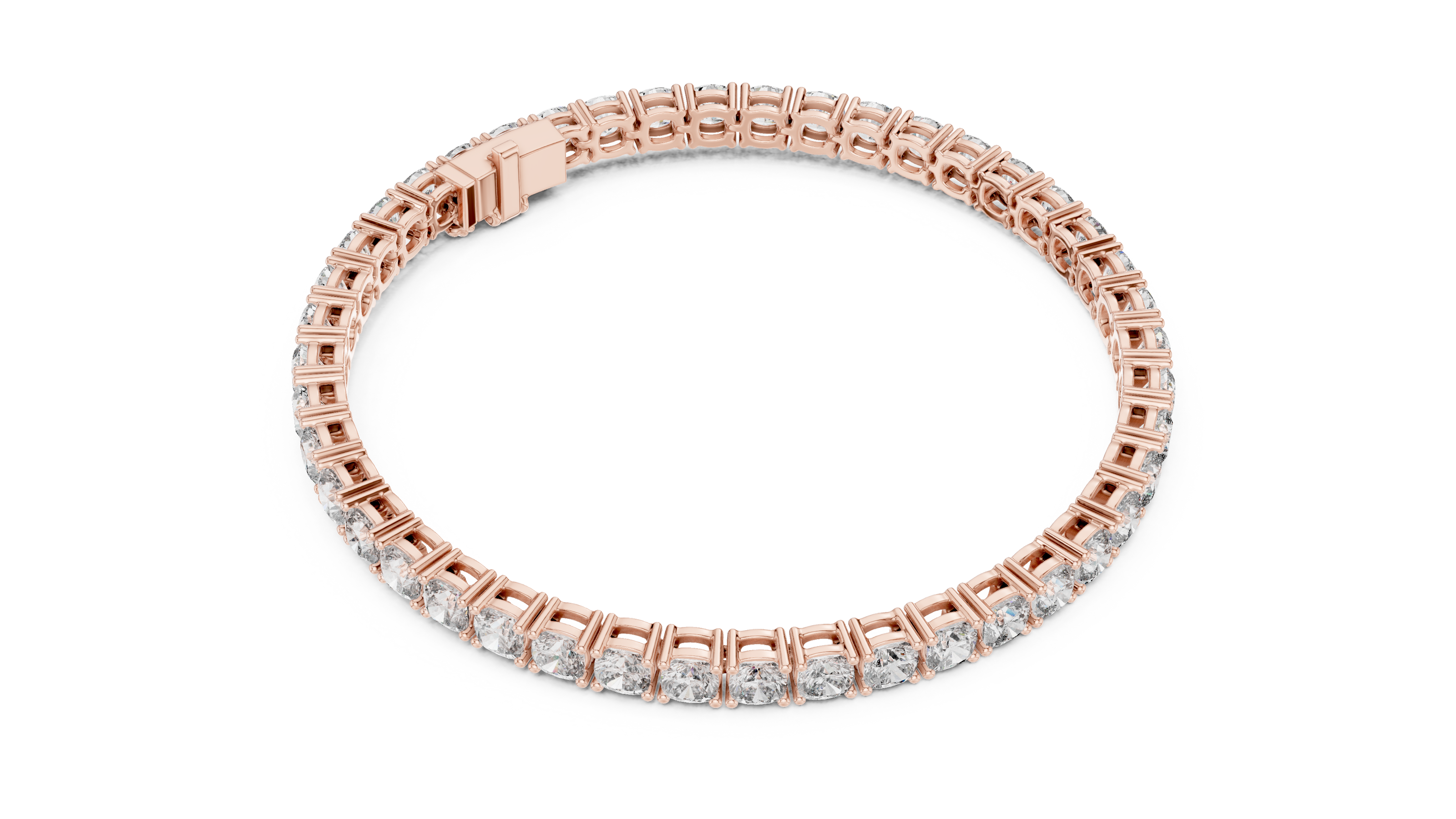 Cushion cut lab grown diamond tennis bracelet in yellow gold white gold and rose gold with luxury diamond setting