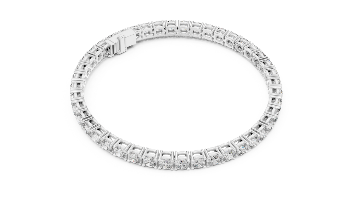Cushion cut lab grown diamond tennis bracelet in yellow gold white gold and rose gold with luxury diamond setting