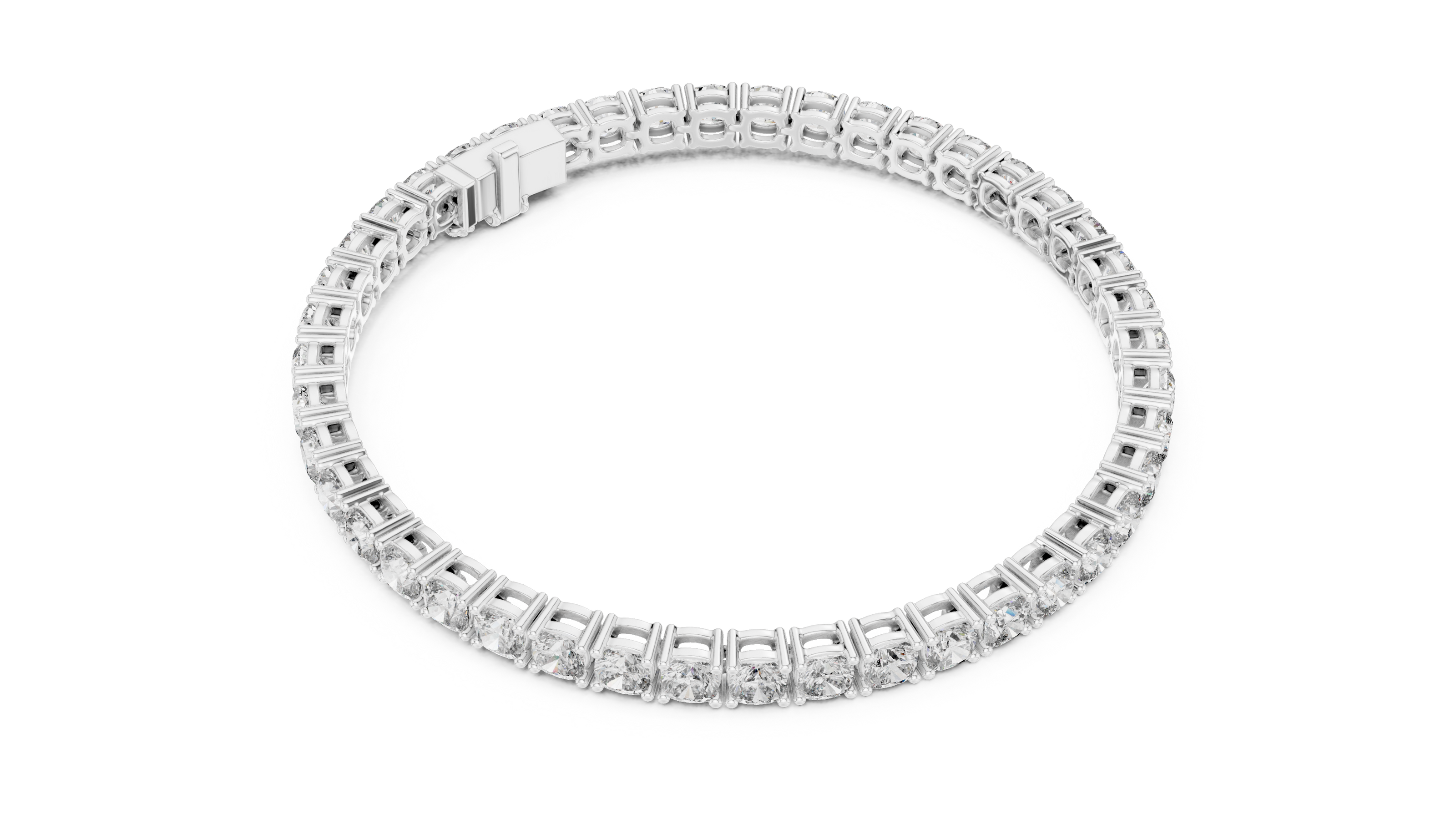 Cushion cut lab grown diamond tennis bracelet in yellow gold white gold and rose gold with luxury diamond setting