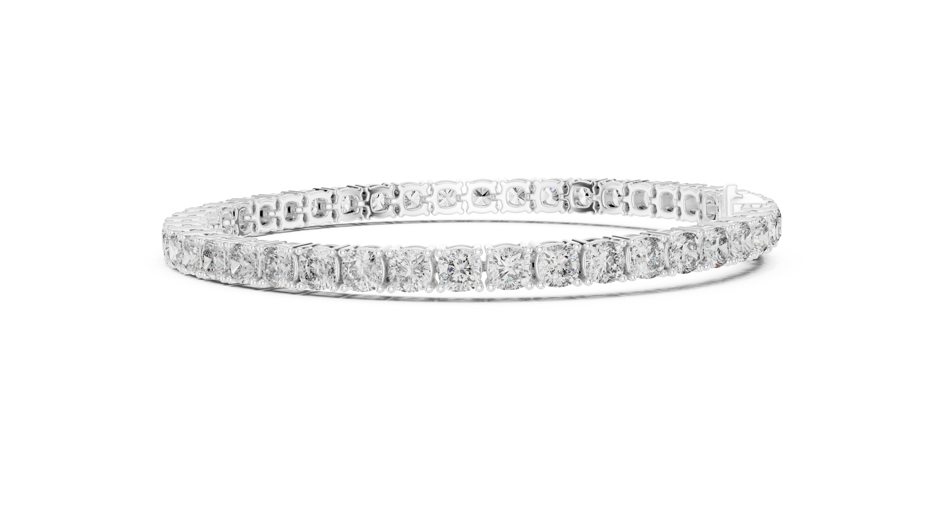 Cushion cut lab grown diamond tennis bracelet in yellow gold white gold and rose gold with luxury diamond setting