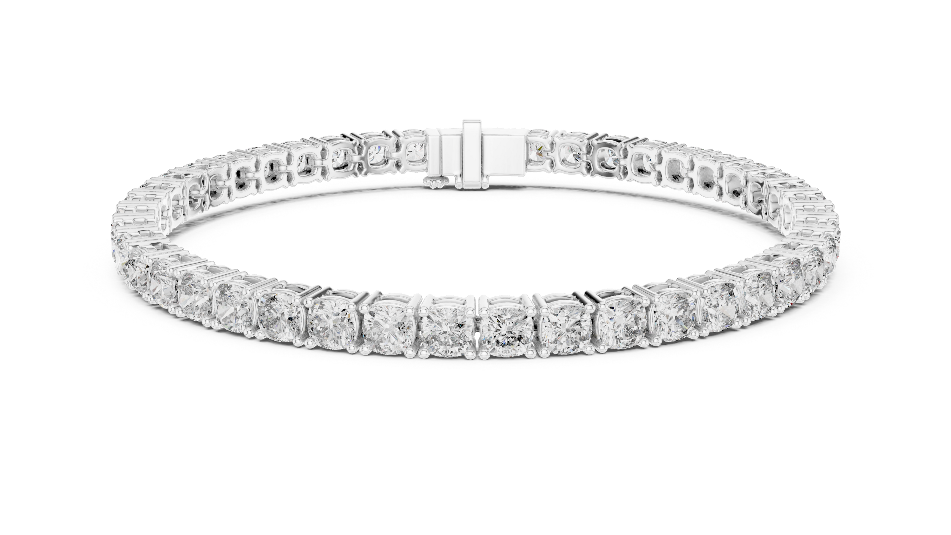 Cushion cut lab grown diamond tennis bracelet in yellow gold white gold and rose gold with luxury diamond setting