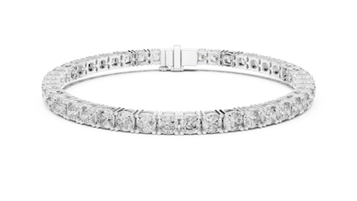 Cushion cut lab grown diamond tennis bracelet in yellow gold white gold and rose gold with luxury diamond setting
