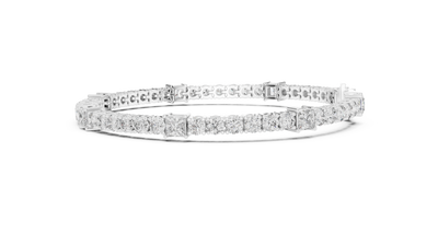 Princess and round lab grown diamond tennis bracelet in yellow white and rose gold with modern mixed shape design