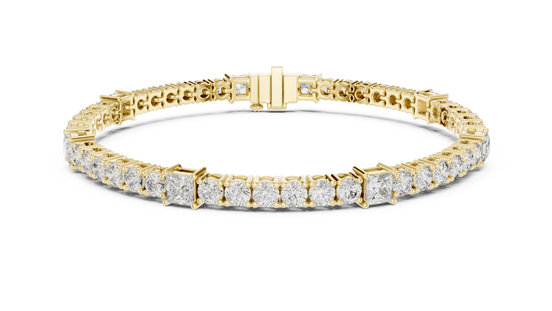 Princess & Round Diamond Tennis Bracelet in Yellow Gold