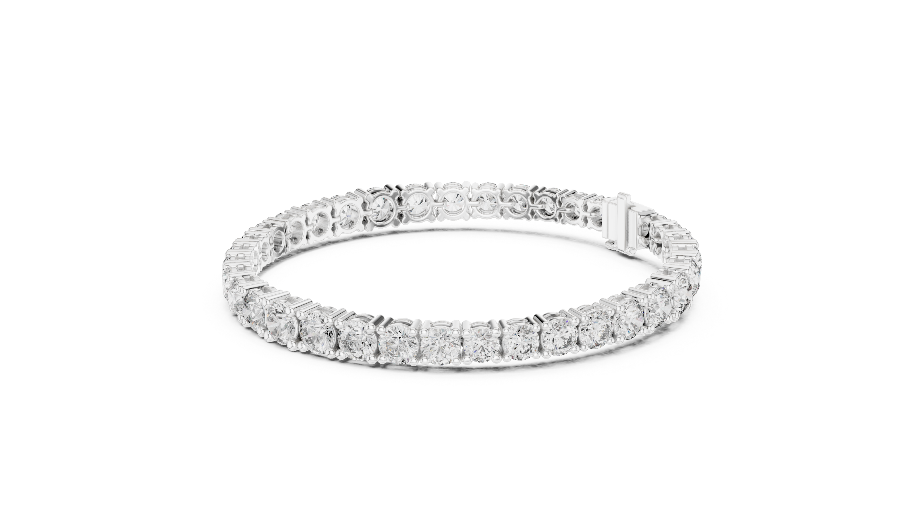 Graduated lab grown diamond tennis bracelet with varying size round diamonds in yellow white and rose gold
