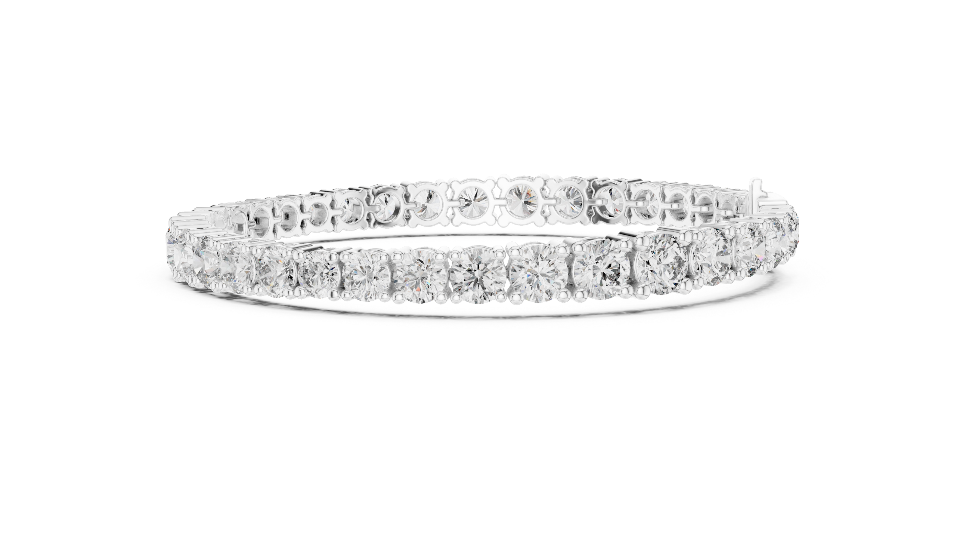 Graduated lab grown diamond tennis bracelet with varying size round diamonds in yellow white and rose gold