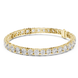Graduated lab grown diamond tennis bracelet with varying size round diamonds in yellow white and rose gold