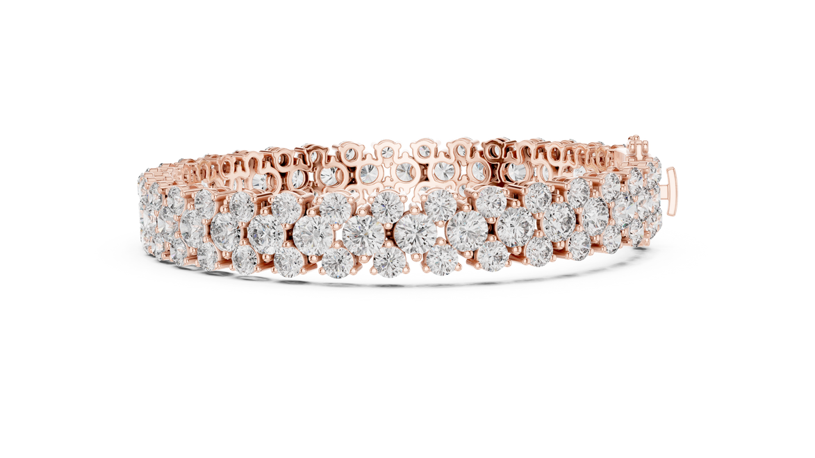 Double row lab grown diamond bracelet with brilliant round diamonds in yellow white and rose gold finishes