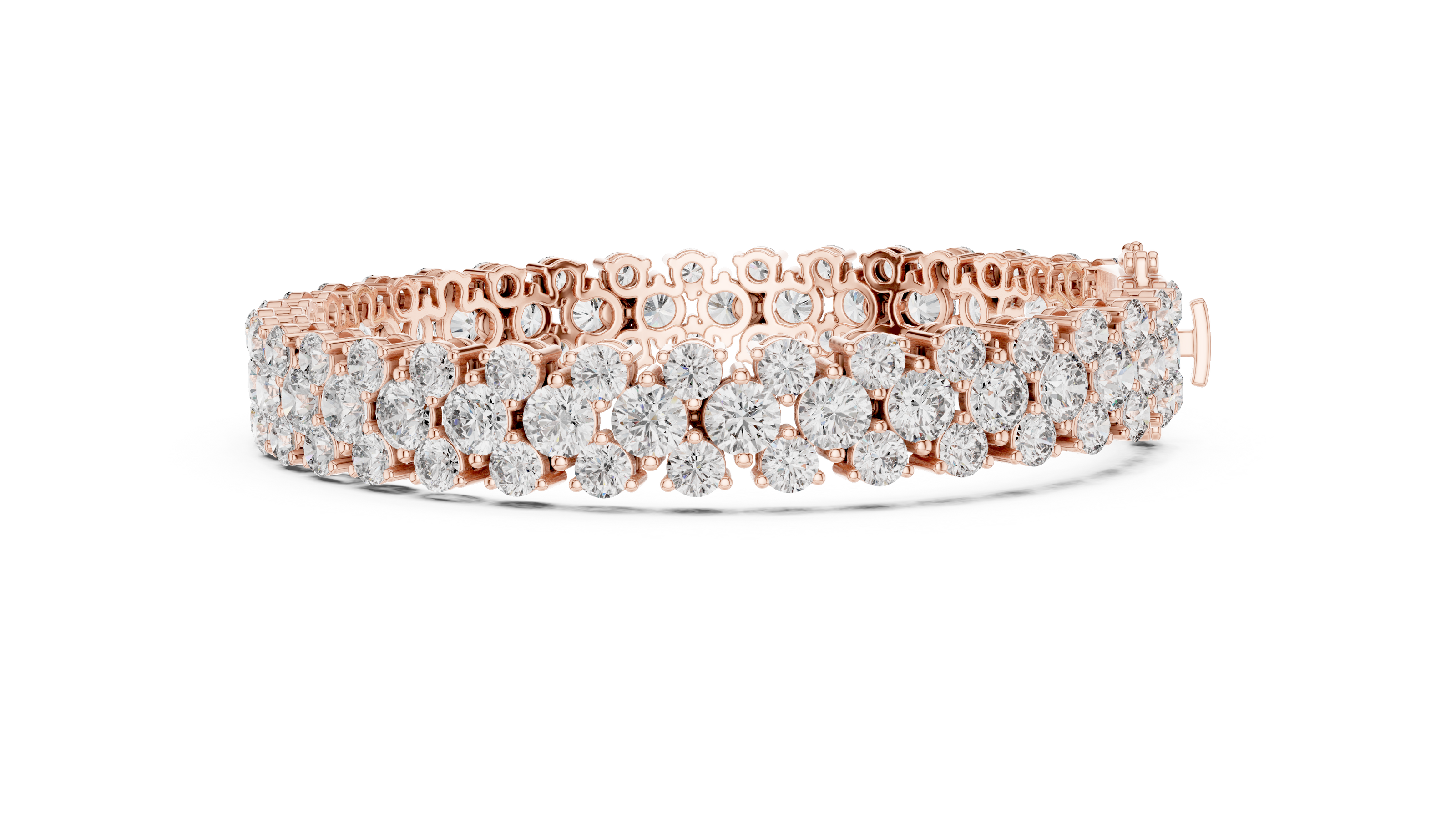 Double row lab grown diamond bracelet with brilliant round diamonds in yellow white and rose gold finishes