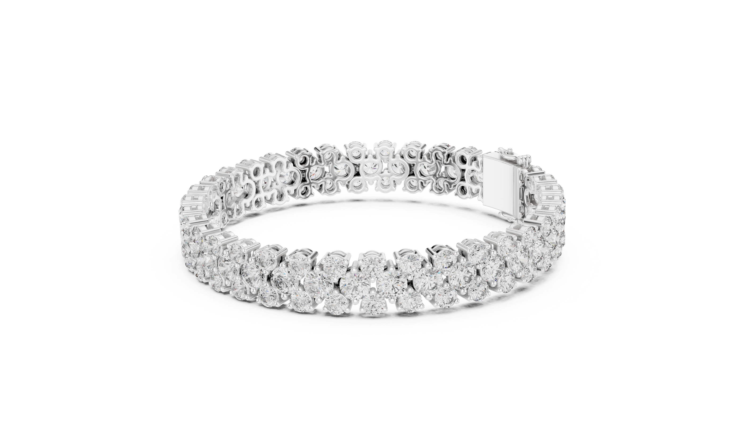 Double row lab grown diamond bracelet with brilliant round diamonds in yellow white and rose gold finishes