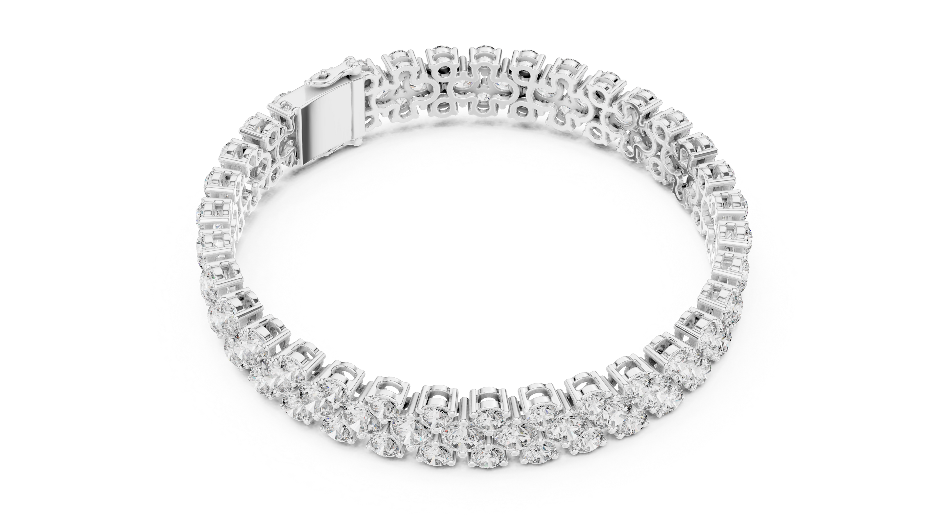Double row lab grown diamond bracelet with brilliant round diamonds in yellow white and rose gold finishes