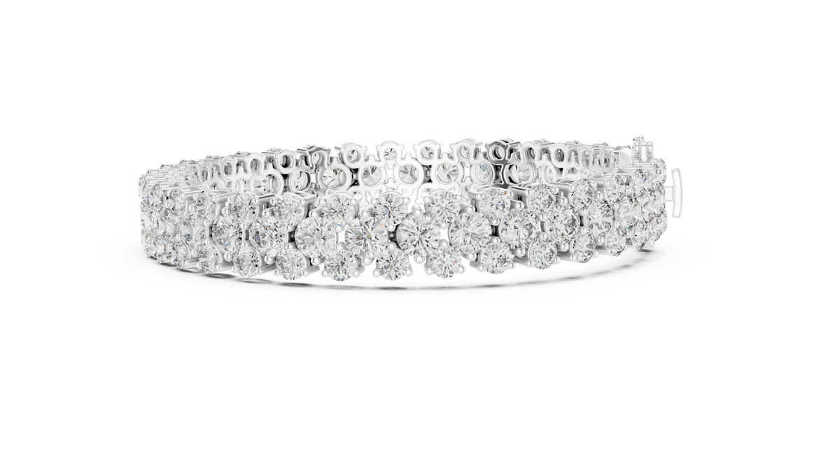 Double row lab grown diamond bracelet with brilliant round diamonds in yellow white and rose gold finishes
