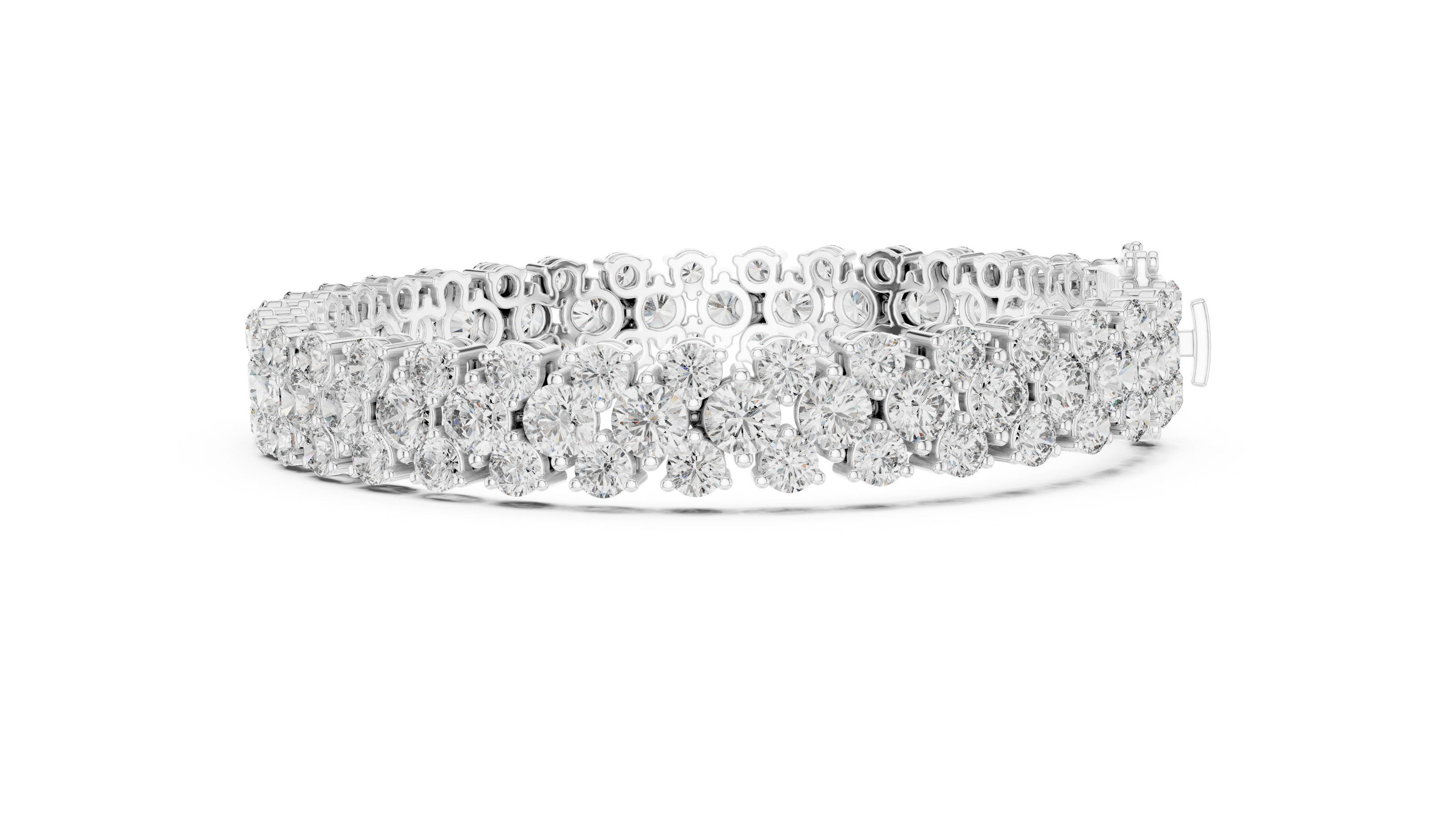 Double row lab grown diamond bracelet with brilliant round diamonds in yellow white and rose gold finishes