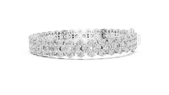 Double row lab grown diamond bracelet with brilliant round diamonds in yellow white and rose gold finishes