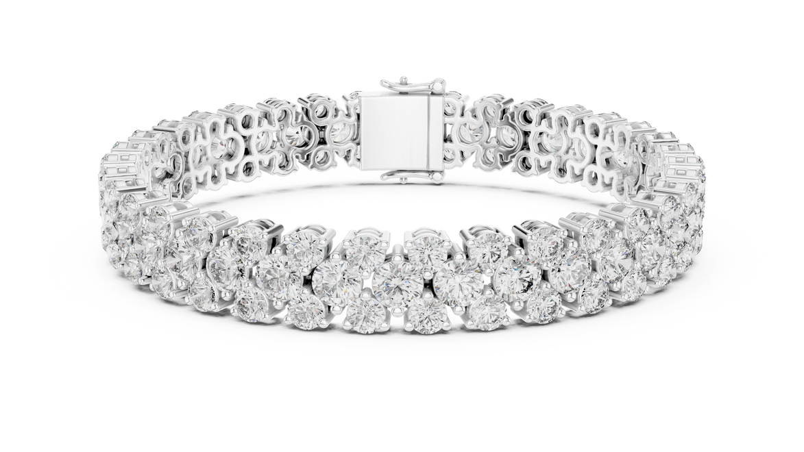 Double row lab grown diamond bracelet with brilliant round diamonds in yellow white and rose gold finishes