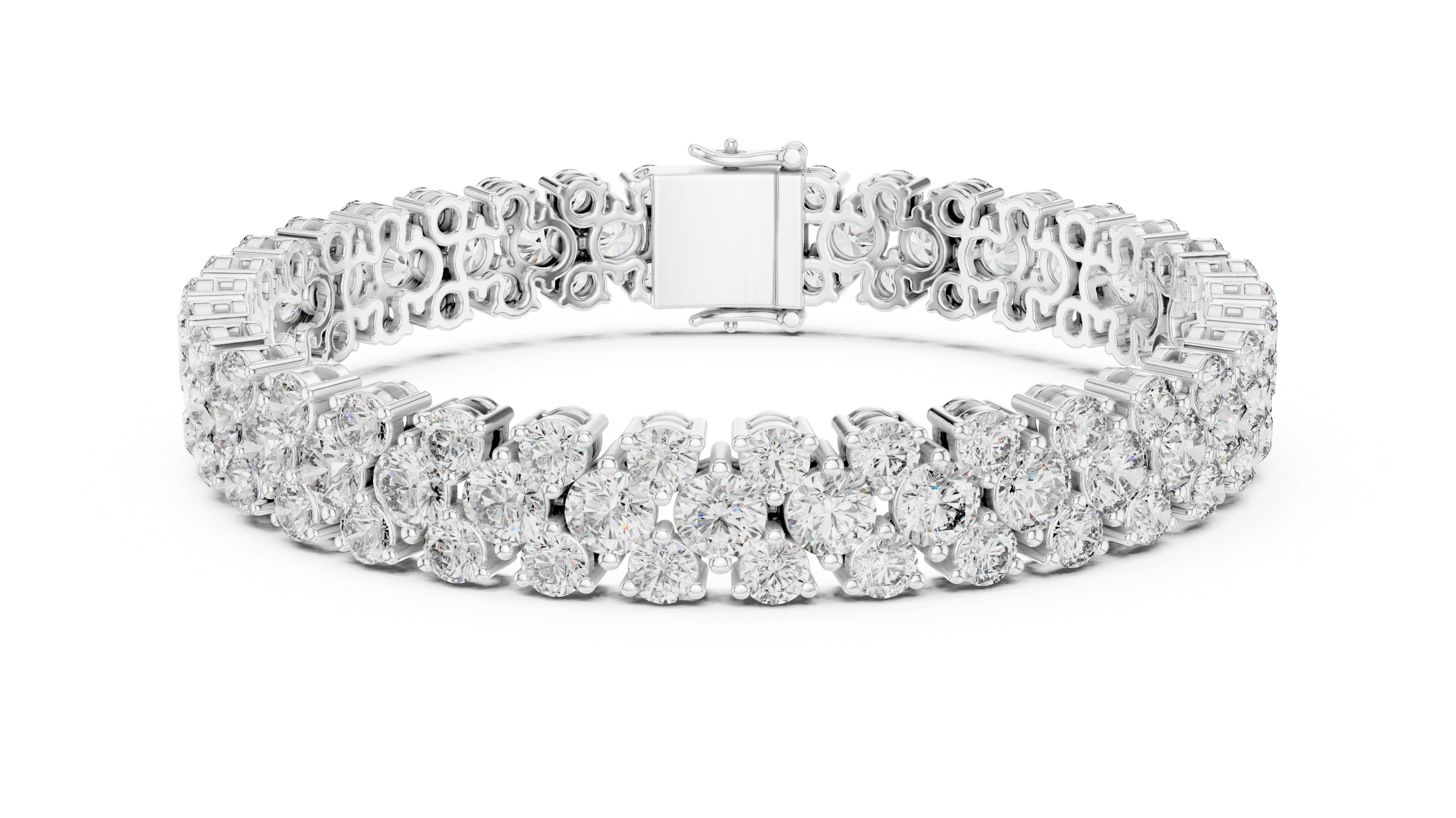 Double row lab grown diamond bracelet with brilliant round diamonds in yellow white and rose gold finishes