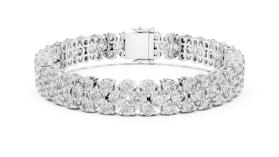 Double row lab grown diamond bracelet with brilliant round diamonds in yellow white and rose gold finishes