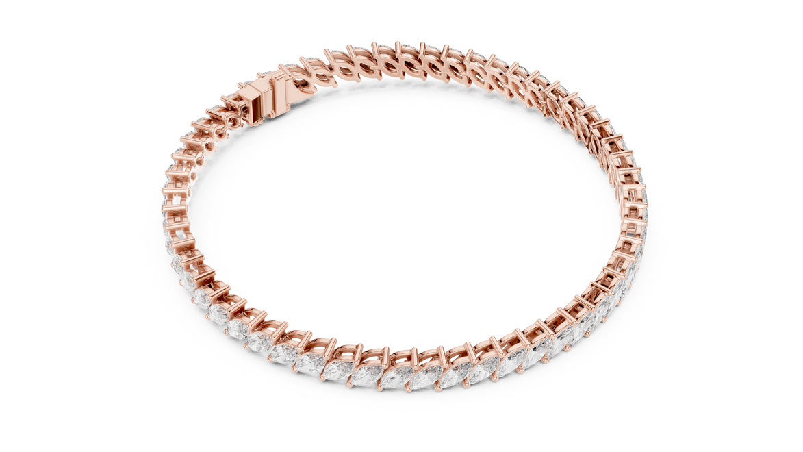 Marquise cut lab grown diamond tennis bracelet in yellow white and rose gold with elegant elongated diamond design
