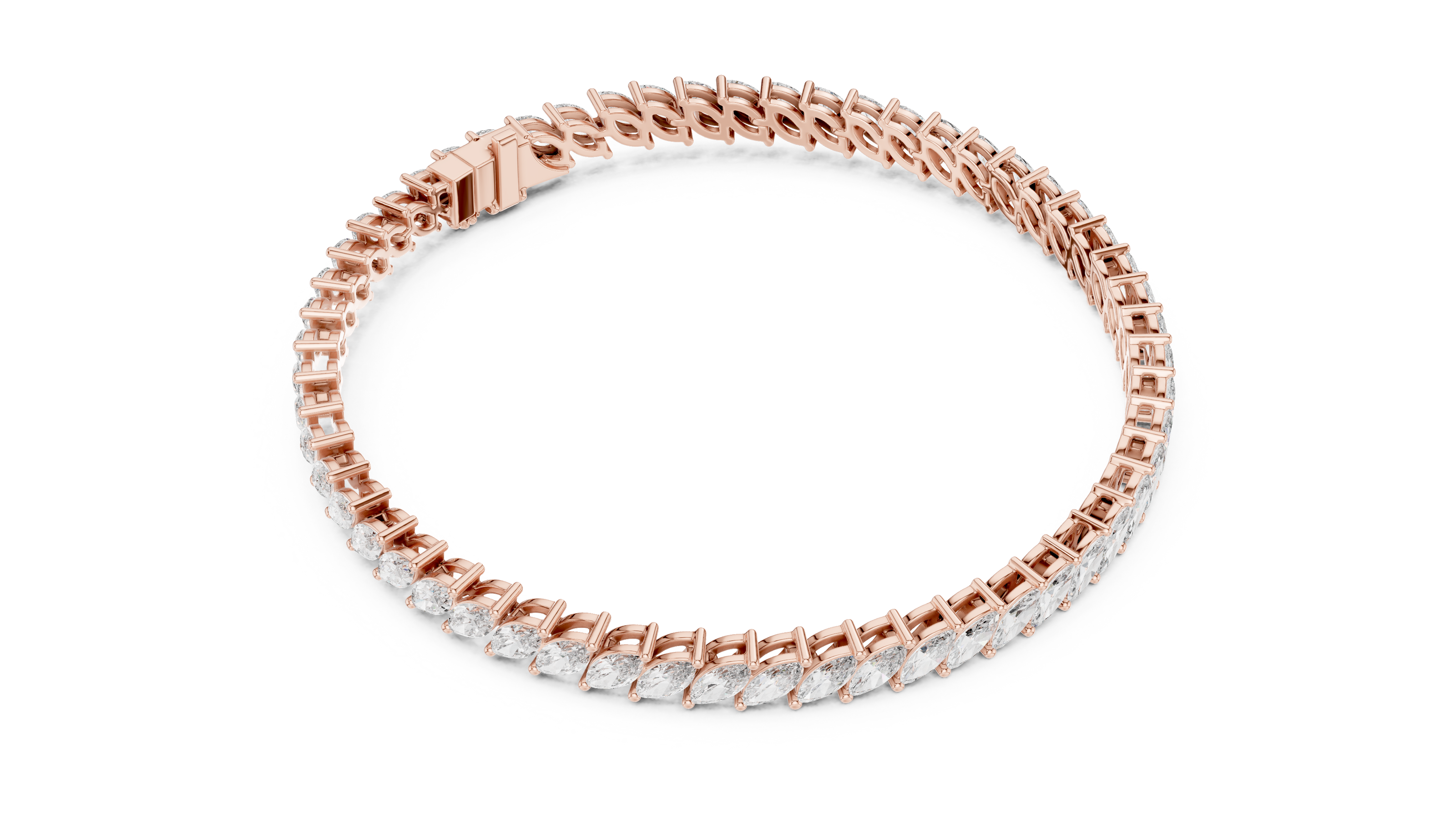 Marquise cut lab grown diamond tennis bracelet in yellow white and rose gold with elegant elongated diamond design