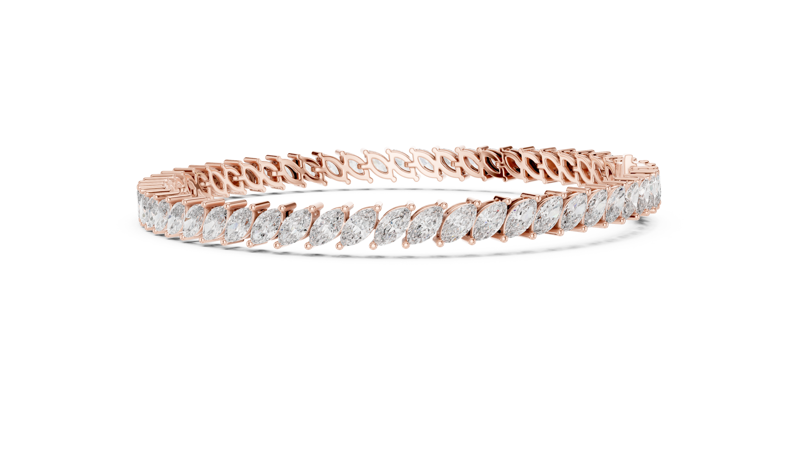 Marquise cut lab grown diamond tennis bracelet in yellow white and rose gold with elegant elongated diamond design