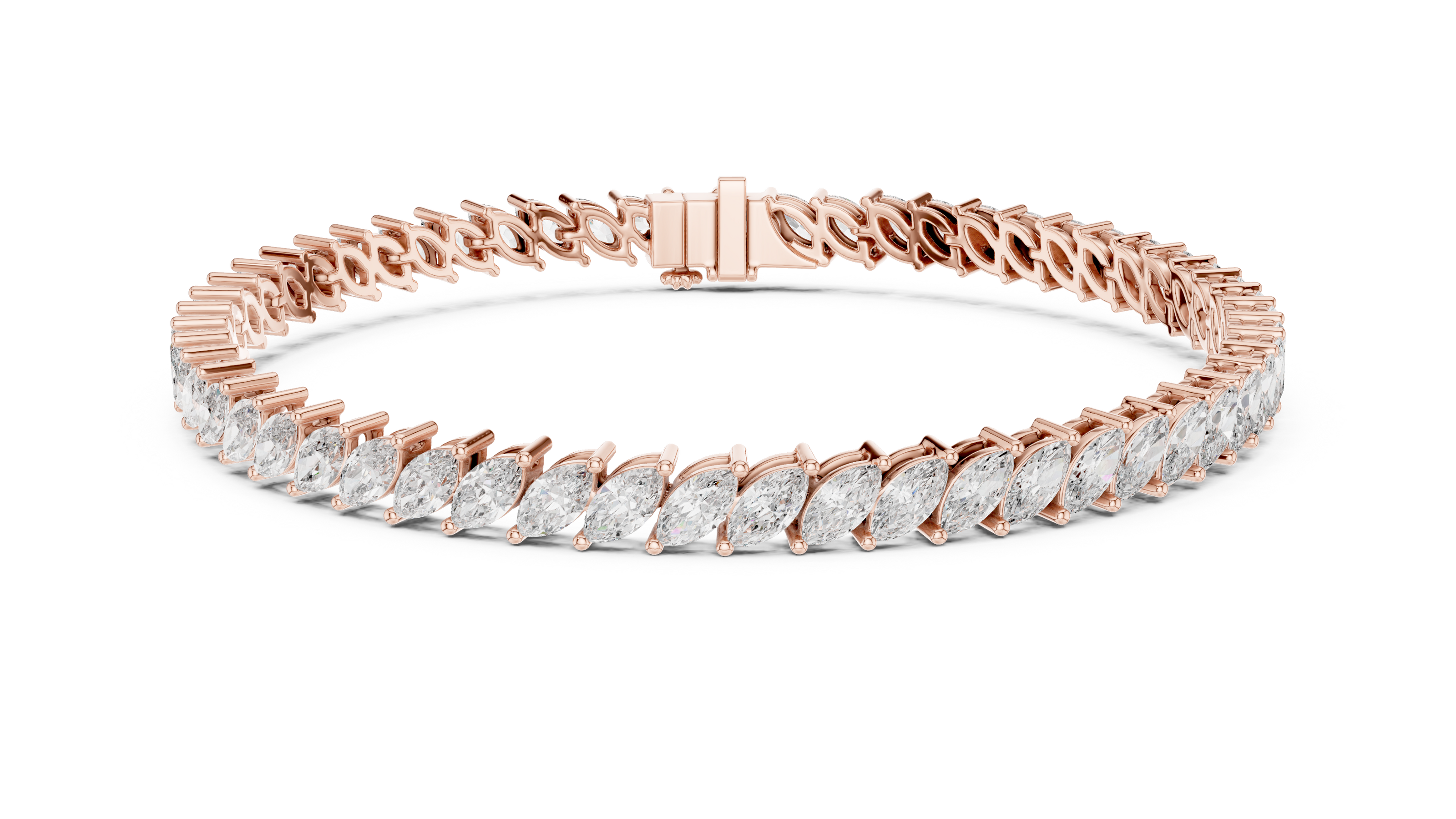 Marquise cut lab grown diamond tennis bracelet in yellow white and rose gold with elegant elongated diamond design