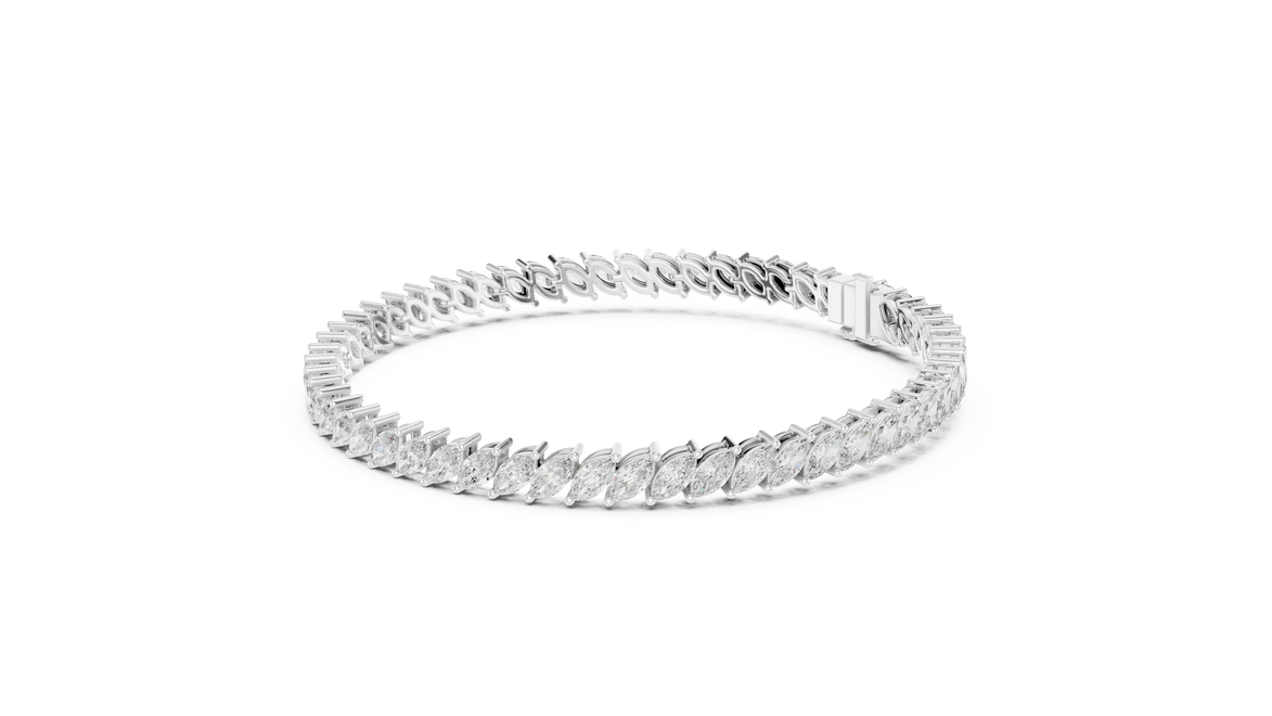 Marquise cut lab grown diamond tennis bracelet in yellow white and rose gold with elegant elongated diamond design