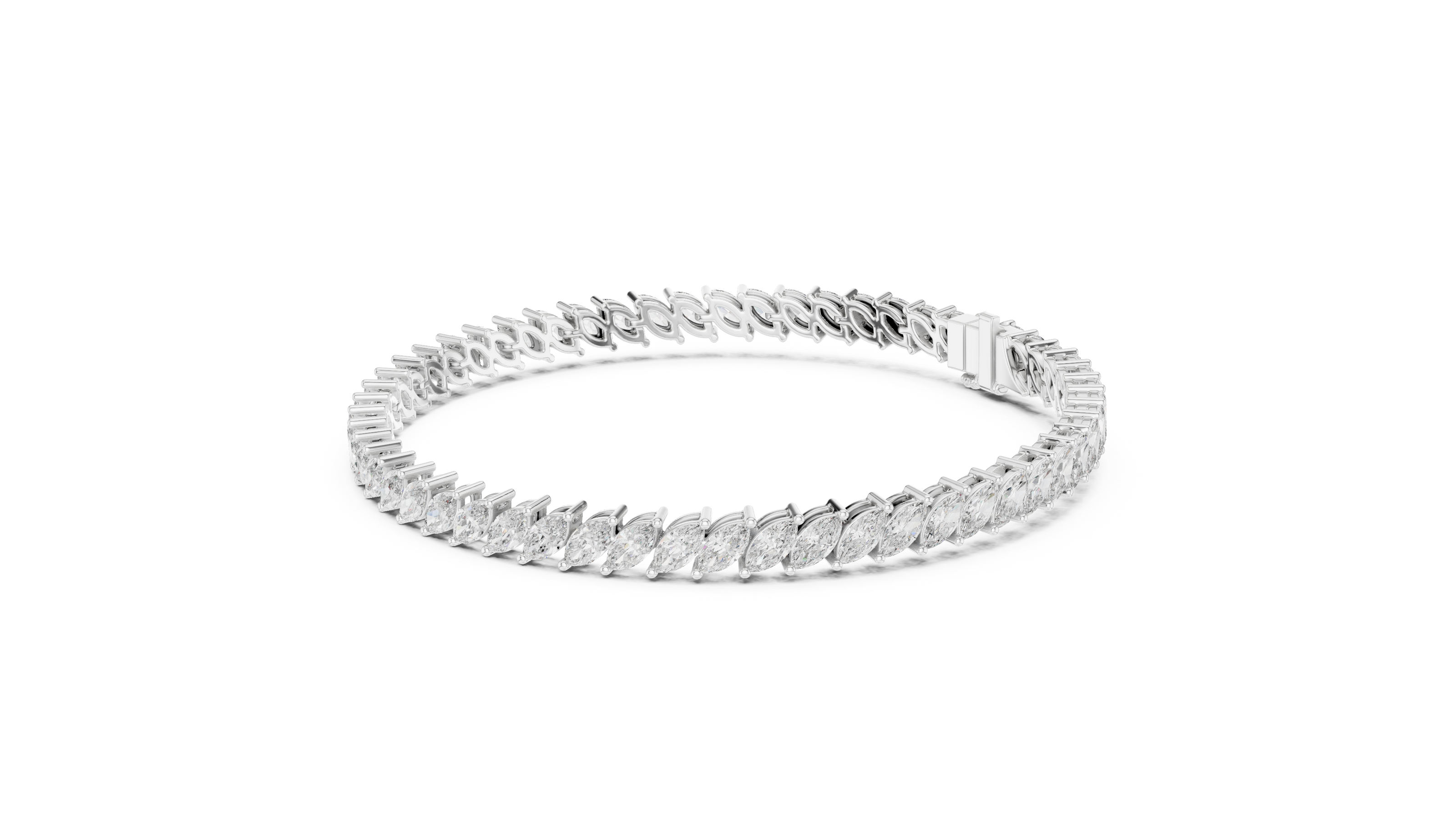 Marquise cut lab grown diamond tennis bracelet in yellow white and rose gold with elegant elongated diamond design
