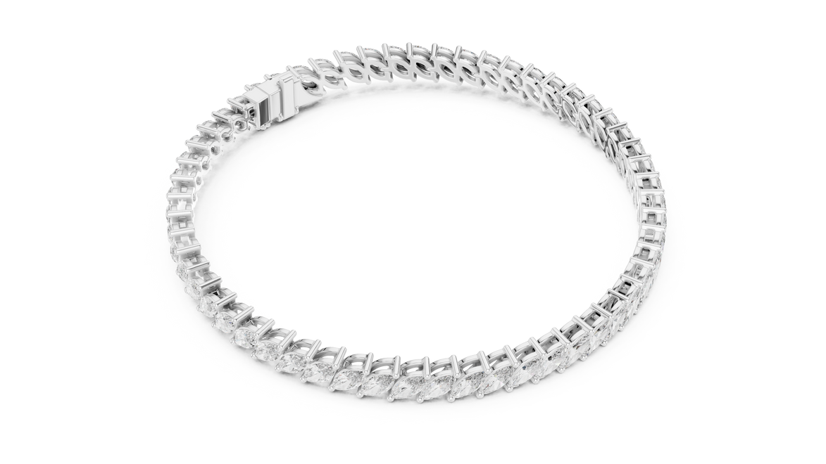 Marquise cut lab grown diamond tennis bracelet in yellow white and rose gold with elegant elongated diamond design