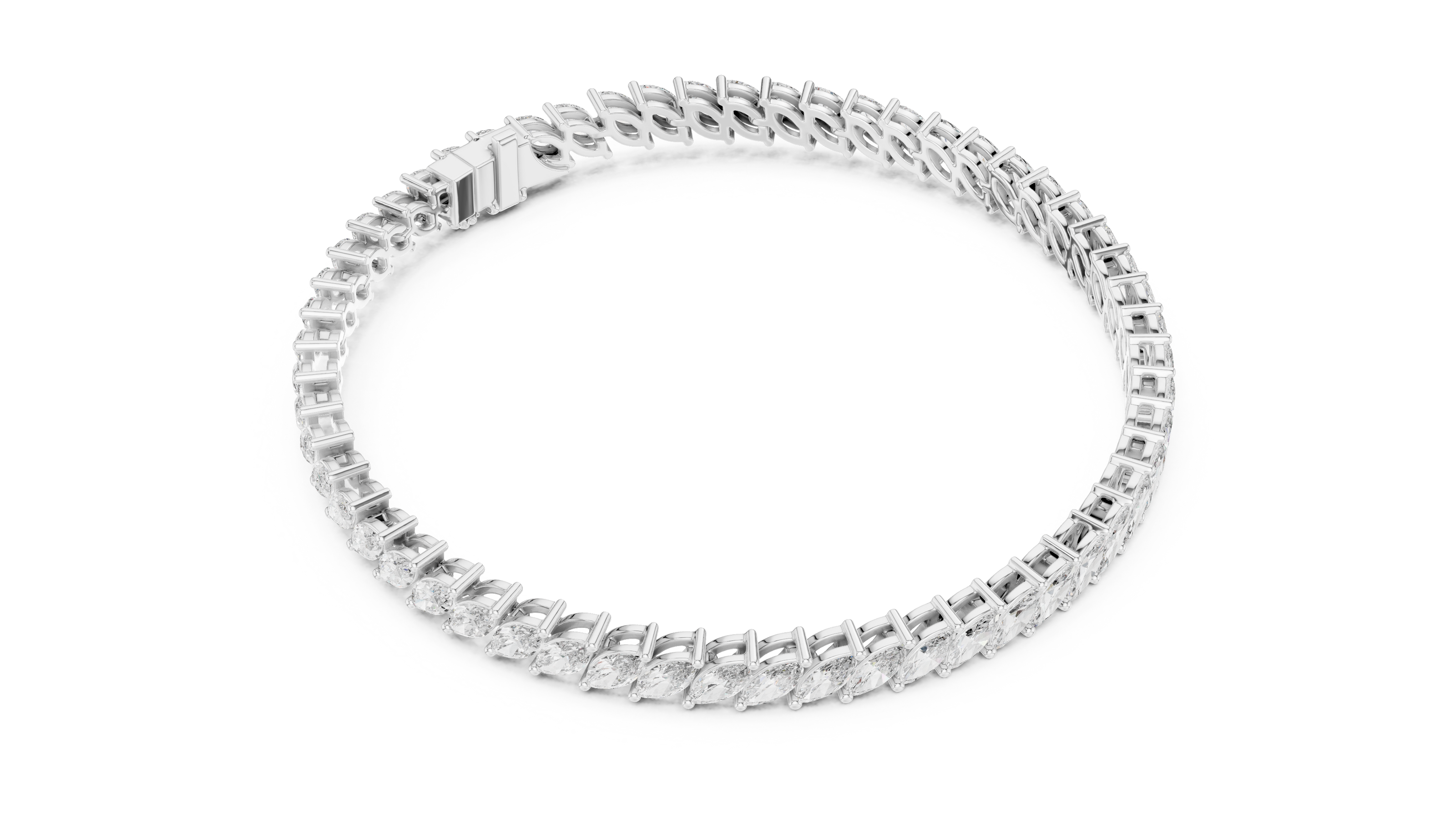 Marquise cut lab grown diamond tennis bracelet in yellow white and rose gold with elegant elongated diamond design