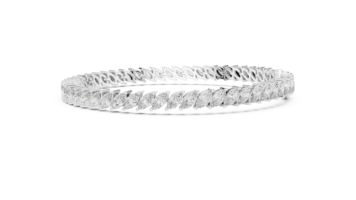 Marquise cut lab grown diamond tennis bracelet in yellow white and rose gold with elegant elongated diamond design