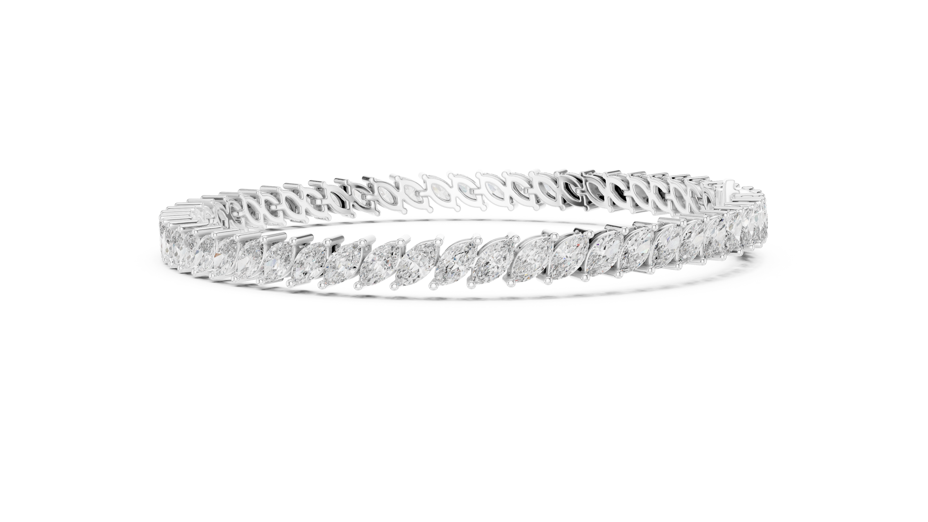 Marquise cut lab grown diamond tennis bracelet in yellow white and rose gold with elegant elongated diamond design