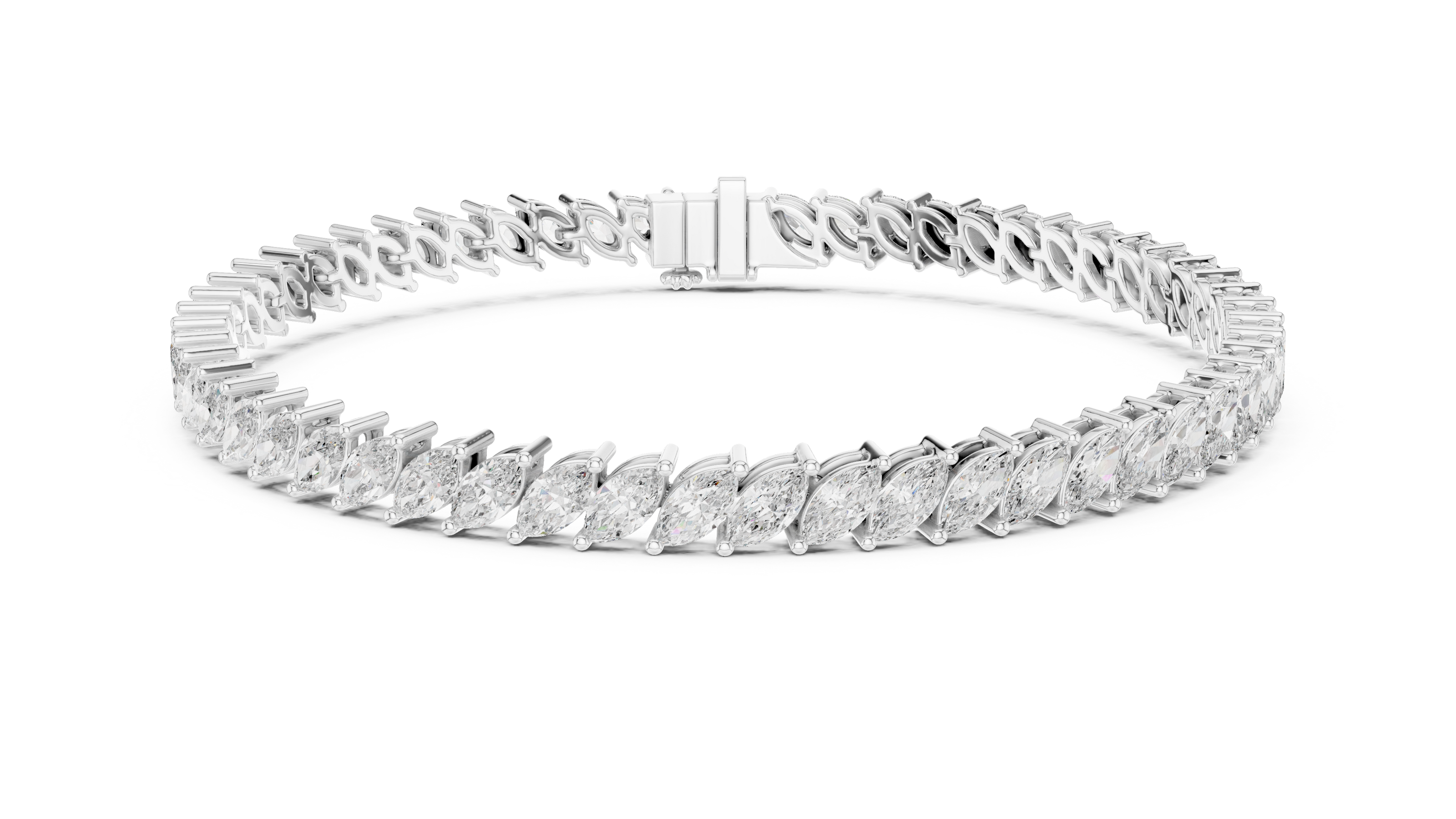 Marquise cut lab grown diamond tennis bracelet in yellow white and rose gold with elegant elongated diamond design
